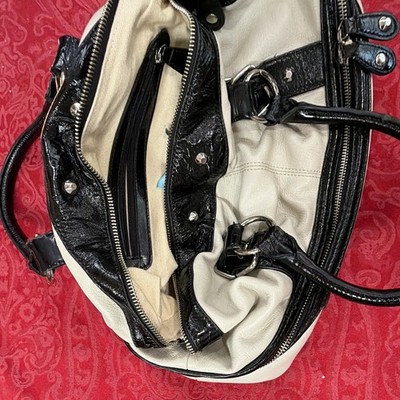 Marciano Women s Black Beige Satchel Top Handle Zip Double Handles Lined