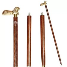 Vintage Fancy Hand Carved Walking Stick Wooden Cane Victorian Brass Handle Gift