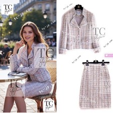 CHANEL 13C Rose Garden Lesage Pink Jacket Skirt Suit Camellia Button 34 36