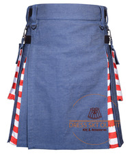 Premium Handmade Blue Denim Hybrid Kilt - Scottish Utility Style, Custom Size