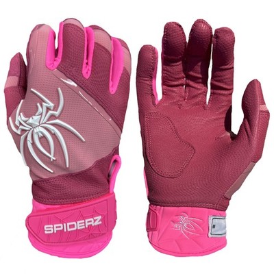 Spiderz 2025 PRO PREMIER Adult Baseball/Softball Batting Gloves, Pink/White, XXL