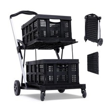 Folding Shopping Trolley with 2 cargo racks Mobile Shopping Cart with Wheels