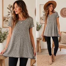 Natural Life Gray Marled Swing Tunic Top Women s Medium Short Sleeve Casual Boho