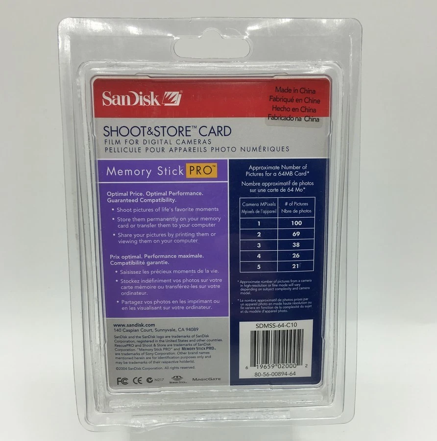 SanDisk Shoot Store 64MB Memory Stick PRO Card (SDMSS-64-C10) - Image 2 of 2