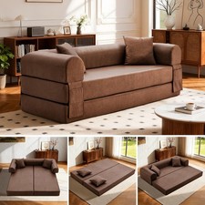4-in-1 Folding Convertible Sofa Bed, 78 Inch Faux Leather Boneless Couch, PU