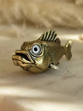Miniature Brass Fish Figurine – Wide-Eyed Funny Fish Sculpture 