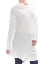 BAR III Womens Ivory Zippered Long Sleeve Turtle Neck Below The Knee Dress S