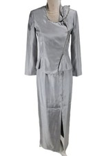 Cambodia Khmer Skirt Set Size S Gray Maxi Skirt Crew Neck Top Silver 27P