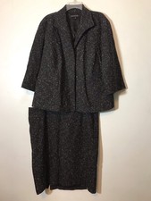 Lafayette 148 Black Tweed Boucle Modern Button Skirt Suit Blazer 2 Pc Wool 20 18
