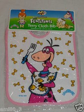 NEW 1994 THE FLINTSTONES TERRY CLOTH DINO PINK BABY BIB HANNA BARBERA 2