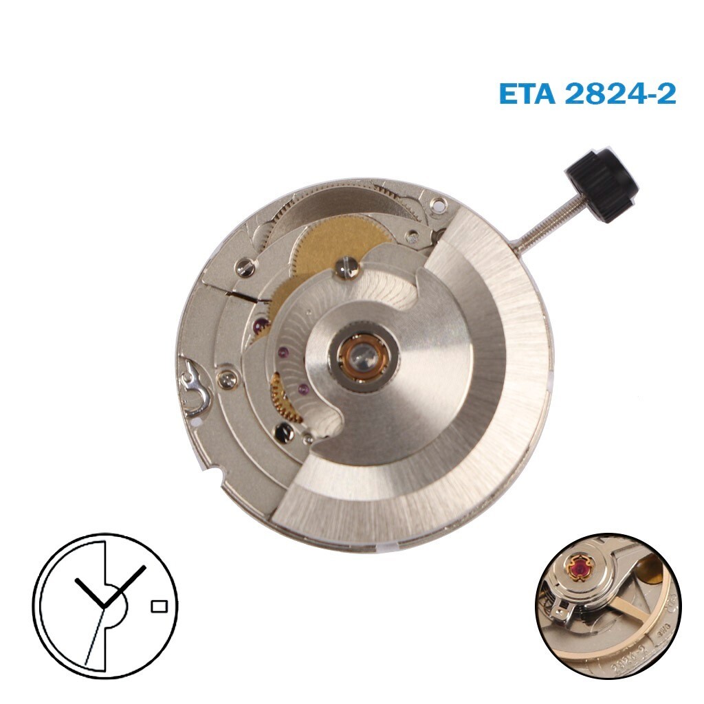 ETA 2824-2 Automatic Swiss Movement, White Date Day Disks at 3