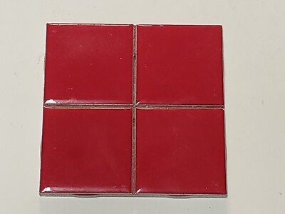 Vtg 1 pc. American Olean Ceramic Tile - Divided Bright Red Glossy Scored 4.25 