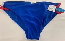 Bikini Bottom Large Wave Zone Swim Suit Blue Ruched Navy Red Tie NWT