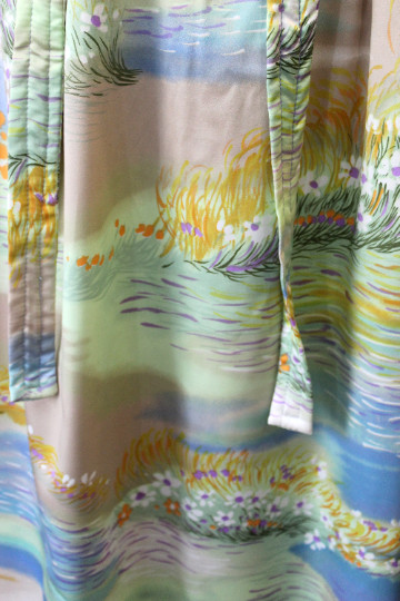 Vintage 60s Julie Miller California Monet landscape Floral Art print Maxi Dress View 5