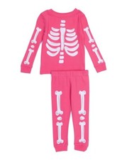 Halloween Toddler Girl's Pink Glow-in-the-Dark Skeleton Costume Pajama Set