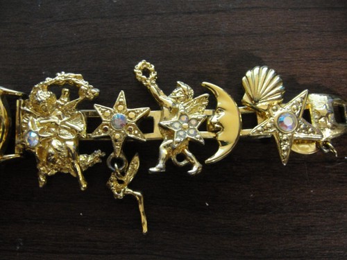 Vintage Rare Kirks Folly Charm Watch Moon Phase / Stars / Astrological Gold Tone - Bild 5 von 10