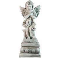 28.75 Standing Cherub Angel On Pedestal Outdoor Garden Statue on sale 28.75 Standing Cherub Angel On Pedestal Outdoor Garden Statue on sale