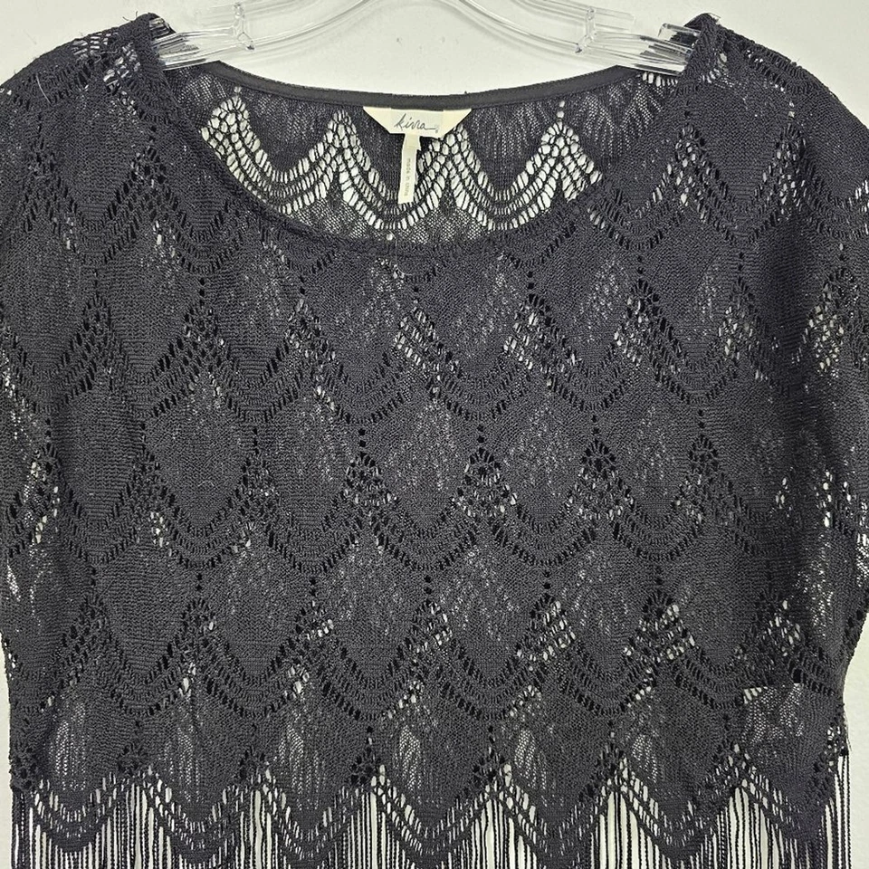 Kirra Whimsigoth Top Black Sleeveless Lace Fringed Sz XS/S Western Hippie - Image 2 of 4