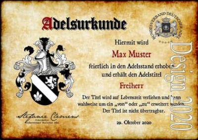 Adelstitel kaufen mit Wunschtitel und Wappen! Design 2020