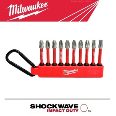 Milwaukee Schraubendreher Bits x10 SHOCKWAVE Karabiner Schlüsselanhänger Bithalter PZ TX PH