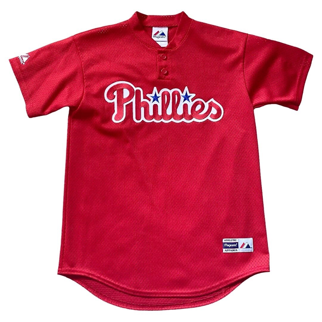 応援グッズ MLB Phillies Majestic game shirt Mens Majestic Philadelphia Phillies Feeling Lucky MLB Shirt