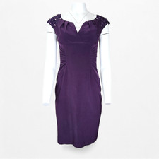Adrianna Papell Sheath Cocktail Dress US 4 Cap Sleeve Plum Purple Knee Length