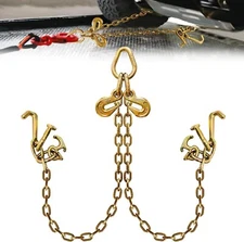 V Bridle Tow Chain|G80-5/16 Inch × 3FT  Chain with R-T-J Cluster  Hooks,5400 Lbs