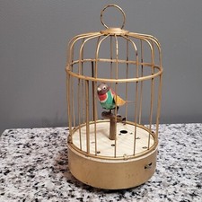 Vintage Old Collectible Rare Bird Cage Tin Litho Wind Up Toy Japan