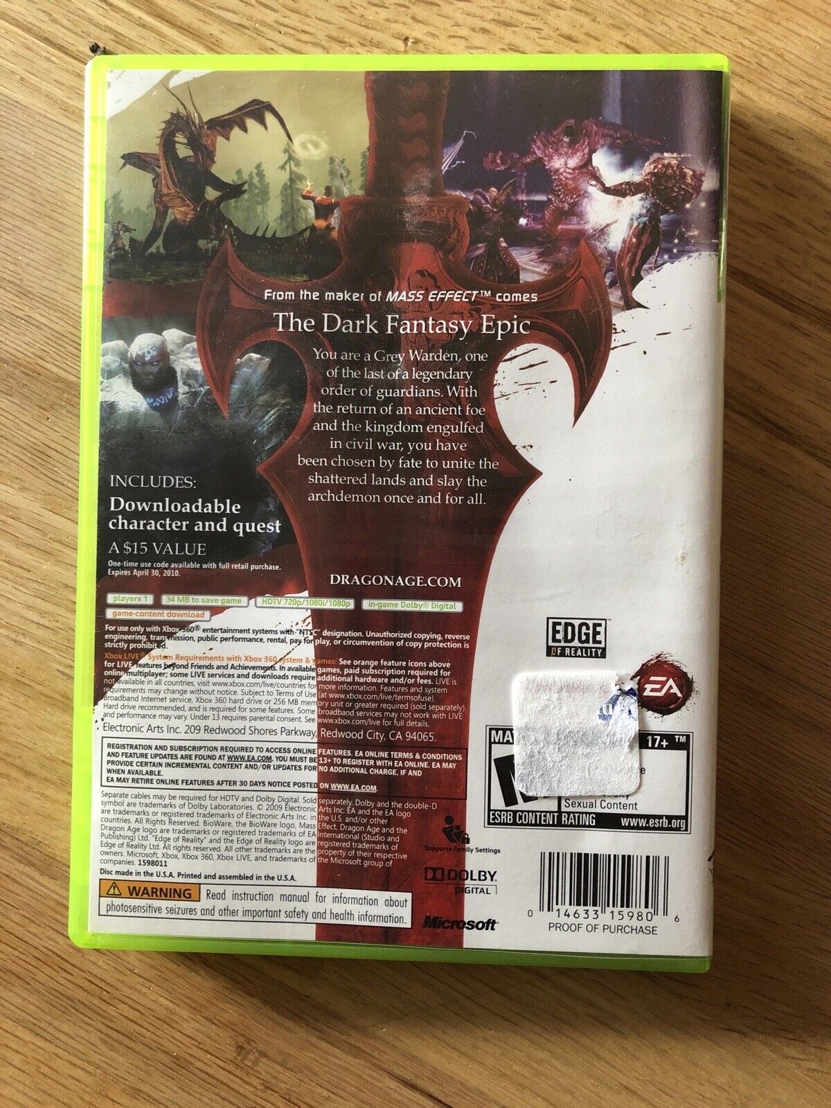 Dragon Age Origins (Microsoft Xbox 360) Original Release Complete  Excellent! 14633159806