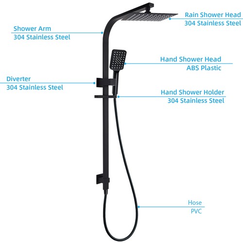 Matte Black Square Bathroom Wall Spout Basin Mixer Tap Shower Head Grate Waste - Picture 101 of 198