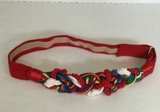 retro vintage rainbow color woven braided cord fiber art adjustable waist belt