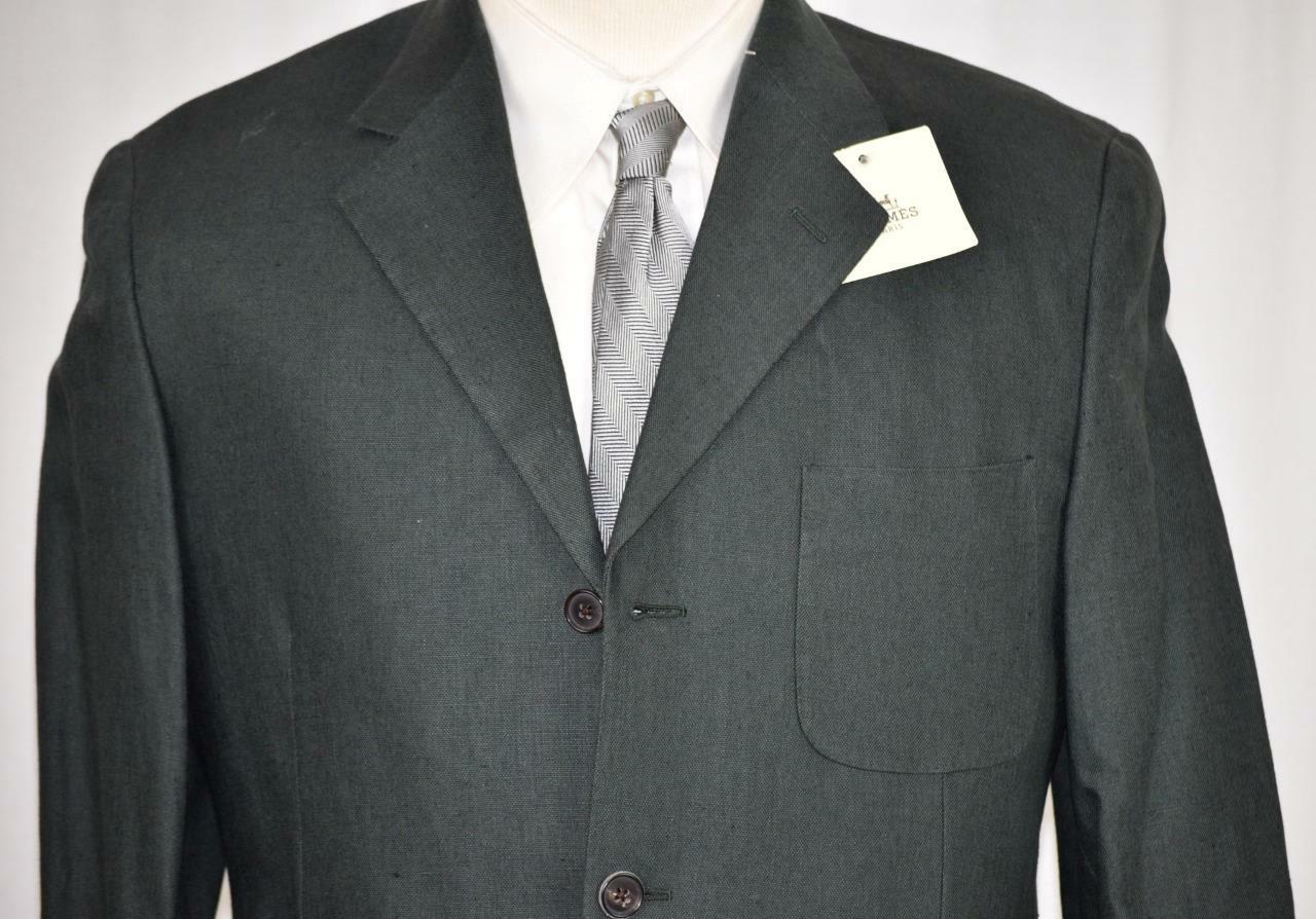 NWT HERMES 100percent Linen Hunter Green Side Vent Surgeon Cuff Sport Coat Jacket 38 R image 2