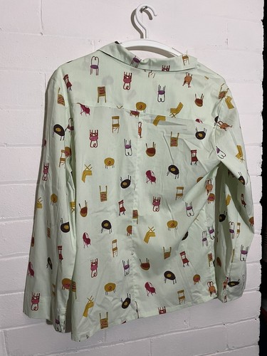 KEN DONE Preowned Womens MediumChairs Artwork Collared Blouse/Shirt Rare EUC - Picture 9 of 10