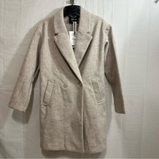 Pull & Bear By Asos Longline Pea Coat In Cream/tan Size Xs
