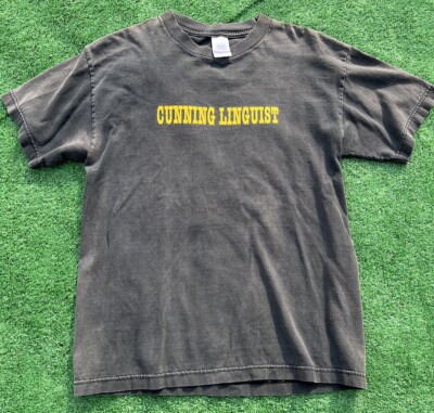 Vtg 90s Y2K Cunning Linguist T-Shirt Funny Dirty Joke Oral Humor USA M 19x27 AAA
