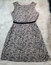 Ann Taylor LOFT Women Small Sleeveless Dress Black Tan Cream Lined U-3