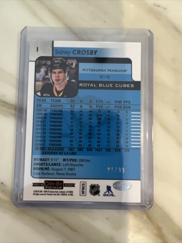 2017-18 O-Pee-Chee Platinum Royal Blue Cubes 91/99 Sidney Crosby #1 - Picture 2 of 2