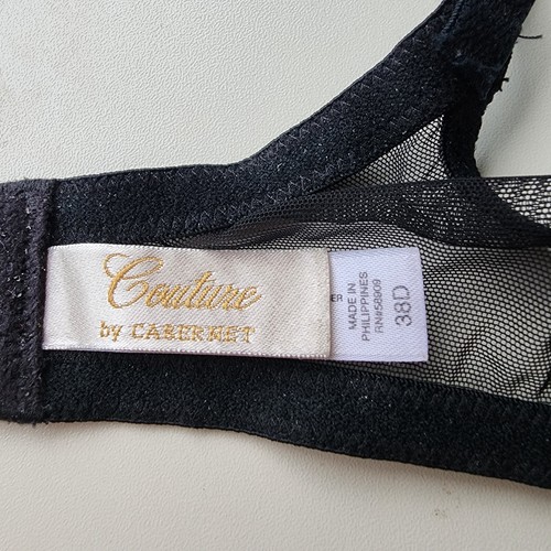 Couture By Cabernet Sexy Sheer Lace Black Gold Embroidery Underwire Bra 38D - Picture 2 of 13