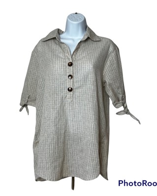 Roommates Checkered Blouse Linen Blend collar 3/4 Sleeve Woman Size M     BC