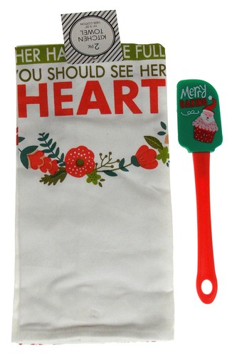 Kitchen Towels She's A Mom 15x25 Merry Baking Santa Cupcake Spatula Set 3 Cotton - Bild 1 von 4