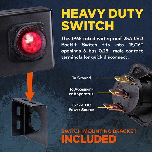 40 Amp Off Road ATV/LED Light Bar Wiring Harness Relay & ON/OFF Switch - Picture 5 of 7