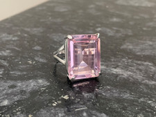Pink Quartz Ring, Handmade Silver Ring, Prong Setting Ring, Emerald Cut Ring