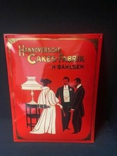 Hannoversche Cakes-Fabrik Bahlsen Emailleschild Goldrand Emailschild 45 x 35 cm