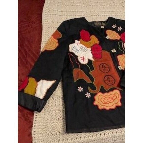 Allure Shacket Embroidered with artsy Buttons Jacket women’s Sz L Black multi - Picture 16 of 16