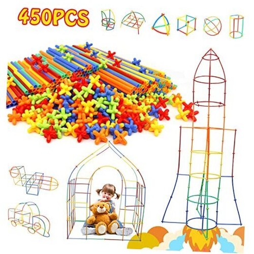 Creative Straw STEM Building Toys 450Pcs Aged for 3-5 5-7 Preschool Kids