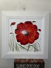 Oil On Canvas Marcel Belvisi 50x50 Frame D Art Lacquer Poppies