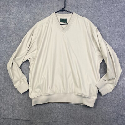 Eddie Bauer Golf Windbreaker Jacket Men's M Beige V-Neck Long