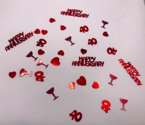 Table confetti ruby wedding anniversary glasses hearts, words, number 40, pk 70
