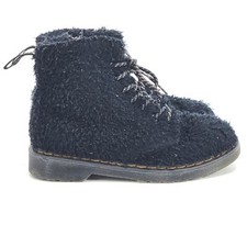 Dr Martens Boots Girls Size 2 Black Junior 1460 Pascal Tinsel Faux Fur Lace Up