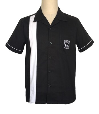 Mens Vintage Rockabilly Hot Rod Black Bowling Shirts 50s Style Party Club wear